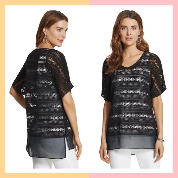 Chico's Tops - Chico’s Black Wren Crochet Top XL Coverup